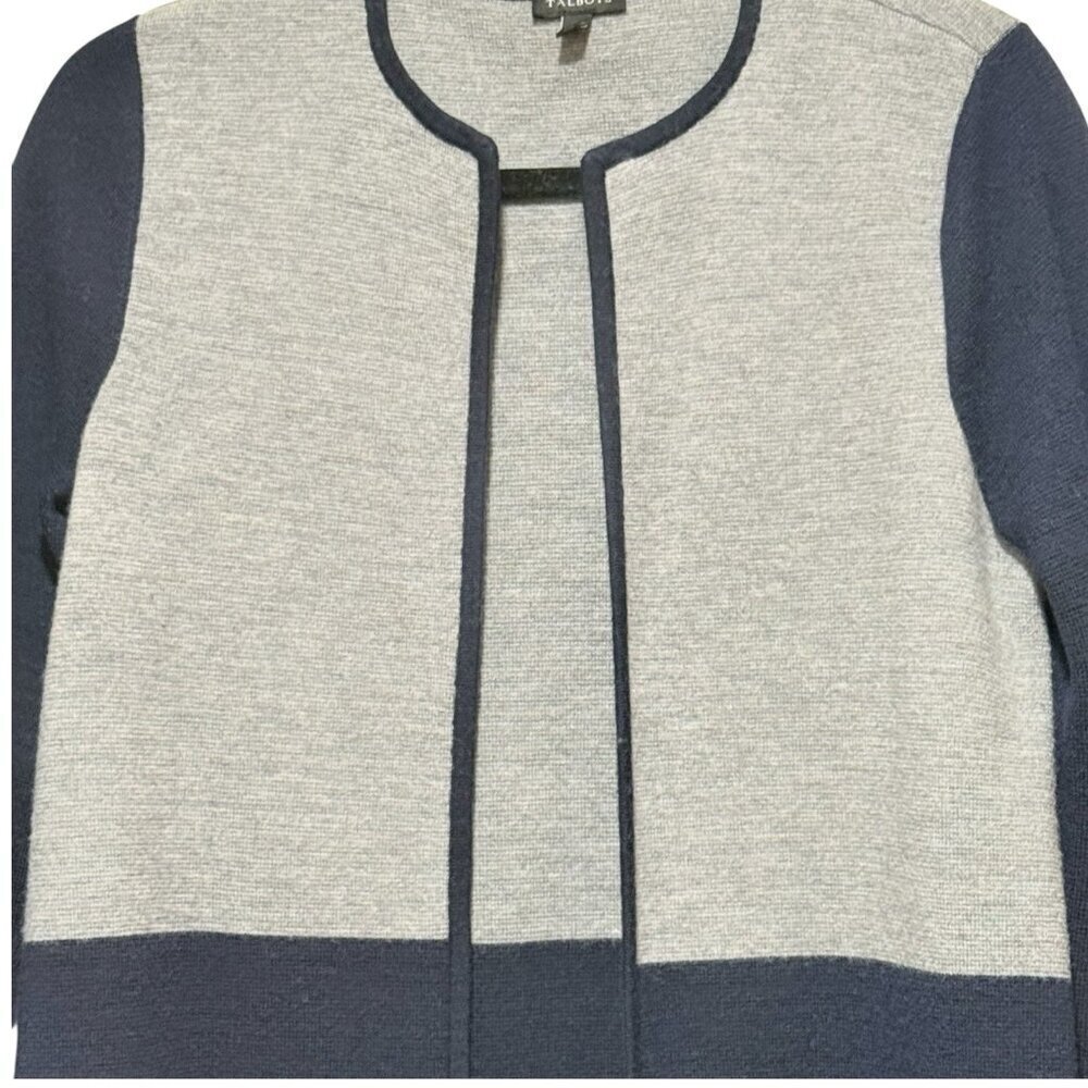 Talbots Merino Wool Blend Gray Blue Open Long Womens Cardigan Sweater Size Large - Picture 5 of 10